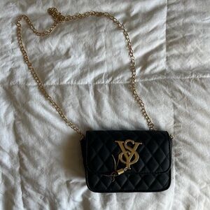 Black and Gold Quilted Chain Shoulder Bag